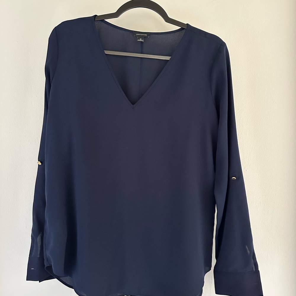 Ann Taylor Deep Blue V-Neck Blouse